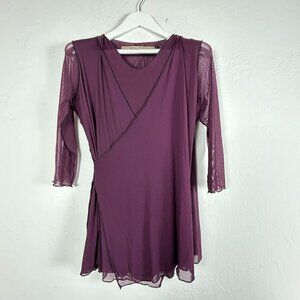 Cynthia Ashby Women's Crew Neck Sheer 3/4 Sleeve Casual Wrap Blouse Purple Small